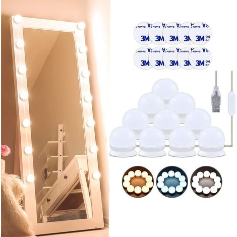 Luminaire LED Pour Miroir - 10 Ampoules Réglables En Intensité Et Température De Couleur - Alimentation USB - Adhésif - Pour Salle De Bain Chambre Et Dressing (1/5)