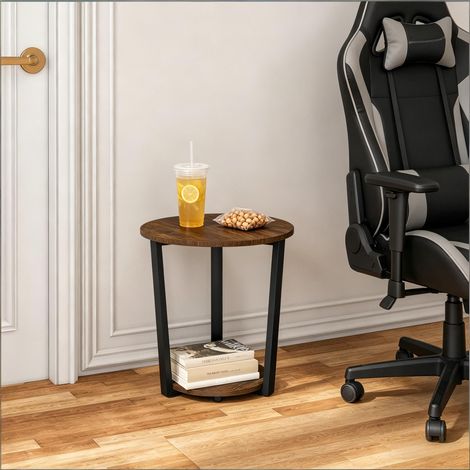 Table d'appoint ronde 2 niveaux, étagère de rangement pratique, petite table basse pour plantes (1/4)