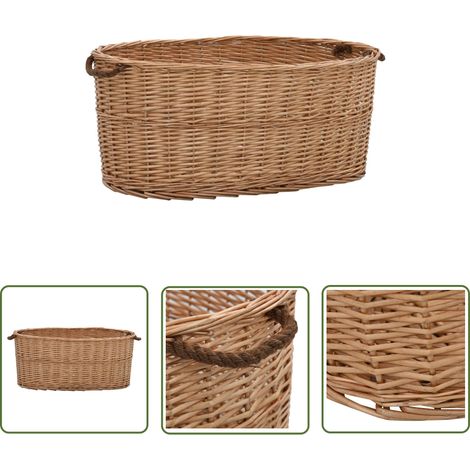 The Living Store Panier à bois de chauffage poignées de transport 78x54x34 cm - Panier À Bois - Panier À Buches - Rangement Cheminée - Décoration Rustique - Panier Osier (1/5)