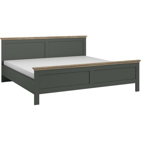 Cama Tolnue 119, Verde oscuro + Roble de lefkada, Doble, 160x200, Aglomerado laminado, 171x211x89cm (1/4)