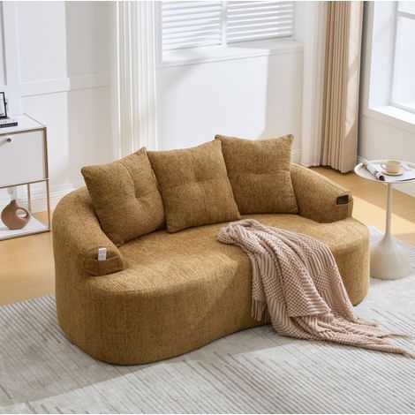 Divano 2 posti 164x92x60 cm giallo senape in ciniglia con seduta profonda (1/5)