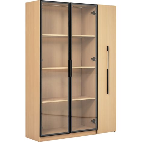 Multifunktionale Kommode aus MDF in Eichenoptik mit Glasvitrine und LED 110,5 x 35 x 160 cm (1/5)