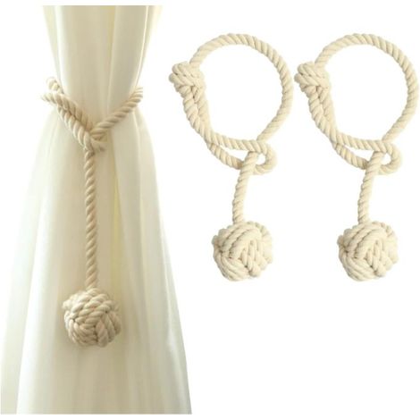 Lot de 2 embrasses de Rideaux avec Grande Boule tissée en Coton tissé à la Main pour Rideaux d'extérieur