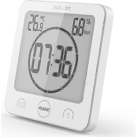 Horloge étanche pour cuisine et douche avec affichage de la température – Blanc (1/4)