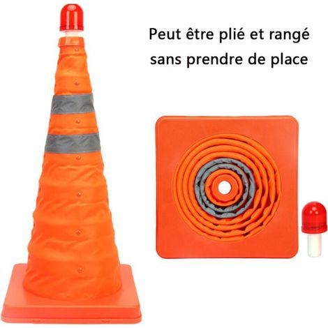 Cône de signalisation Pliable avec lumière LED, polyvalents avec cercles réfléchissants pour le stationnement routier, la pratique de la conduite (40 cm) (1/4)