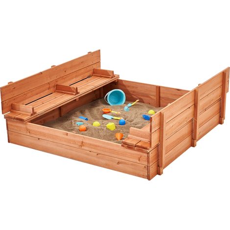 Mophorn Wooden Sandbox, 52.4 x 47.2 x 16.9 in Sand Box, Sand Pit with Foldable Bench Seats and Bottom Liner, Natural Wood Kids Sandbox for Outdoor Backyard, Beach, Park, Gift for Boys Girls Ages 3-12 (1/5)