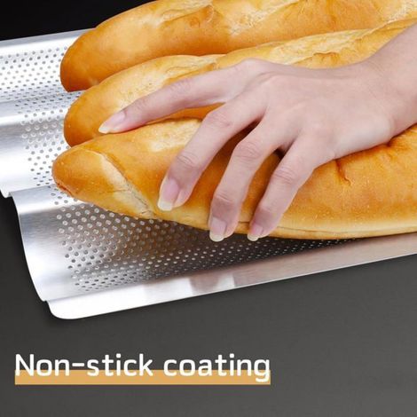 Moule à baguettes, accessoires de cuisson, plaque de cuisson avec revêtement anti-adhésif pour 3 baguettes, 38 x 27,5 x 3,2 cm (1/5)