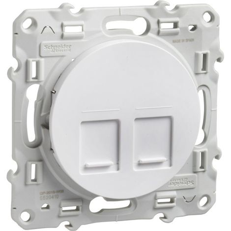 Schneider Electric – Prise double RJ45 complète – Sans connecteur – Blanc – Pour installations réseau – Compatible avec boîtiers standards