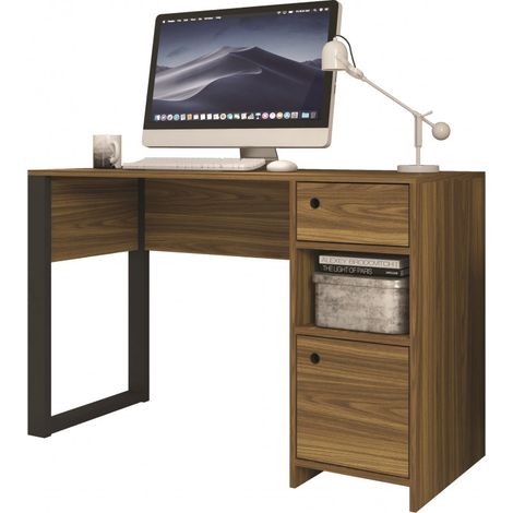 Bureau Gamer 1 Tiroir 1 Porte 2 Niches Noyer L 125 H 75 P 45.1 cm (1/5)