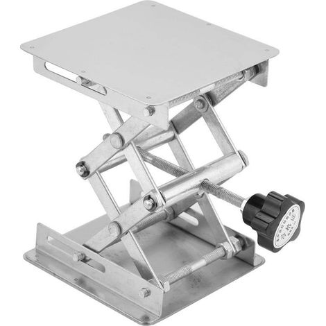 Cric de laboratoire - 1 unité - Acier inoxydable - Plateforme élévatrice réglable - Pour expériences scientifiques - 100 x 100 mm (1/5)