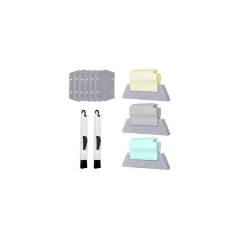 Set di 3 spazzole per la pulizia delle fessure delle finestre (metro, grigio, verde) e 6 dischetti di cotone di ricambio, 2 piccole spazzole nere, spazzola manuale per la pulizia delle guide delle por