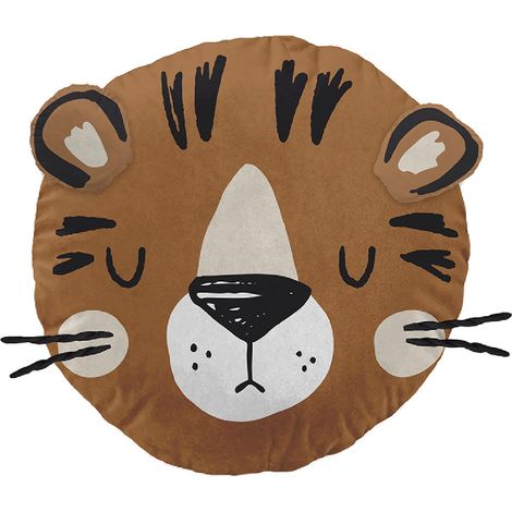 DEREK - Coussin Déhoussable Ø30cm Coton Motif Tigre (1/3)