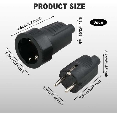 3 Sets Stecker (männlich/weiblich), 250 V/16 A, 3680 W, IP44, 2-polig, wasserdichter Netzstecker mit PVC-Schutzkontakt, Zugentlastung, Netzstecker für 8-mm-Kabel, für den Innen- und Außenbereich (1/5)