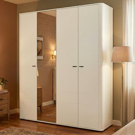 Großer Kleidersack, Schlafzimmer-Schrank 2 Regale, Kleiderstange, 4 Fächer, 179,5x210,5h cm Cremeweiß (1/5)