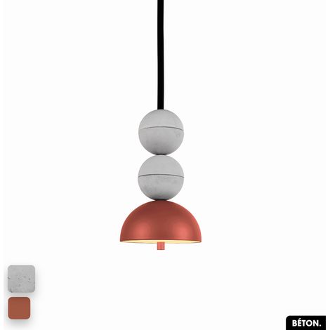 Lampe de suspension en béton - BOSFOR CONCRETE BLANC - TERRE ROUGE 2 BALLES LED 14W (1/3)