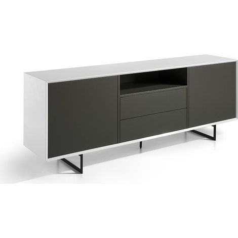 Aparador de 2 puertas Elsa acabado gris mate / blanco brillo, 74 cm(alto) 200 cm(ancho) 45 cm (fondo) (1/5)