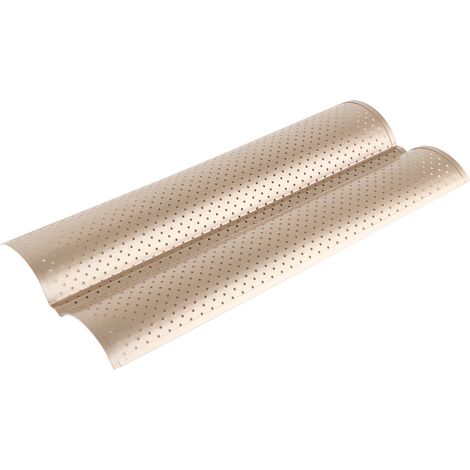 Moule à pain baguette 2 fentes, acier carbone antiadhésif de qualité alimentaire, design perforé pour cuisson maison de baguettes françaises (1/5)