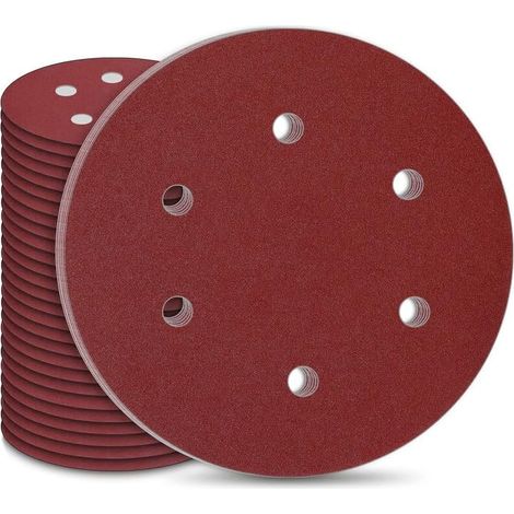30 discos de lija de 225 mm con velcro para lijadoras de cuello largo (6 agujeros, grano 120) (1/5)
