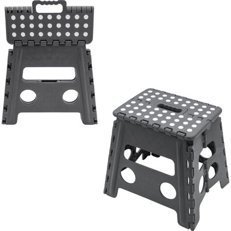 Kunststoff Klapptritt grau bis 150 kg mit Tragegriff und Antirutsch - 32,5 x 29 cm - Tritthocker klappbar mit rutschfester Trittfläche