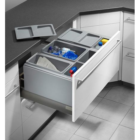 Poubelle de cuisine encastrable pour tiroir coulissant 60L Hailo AS XXL 800