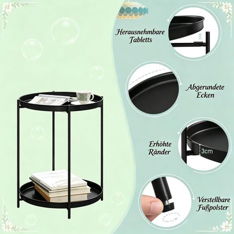 Table basse ronde chic avec rangement, table d'appoint élégante, table de chevet, support pour plantes (exclusivement avec la table basse) (1/5)