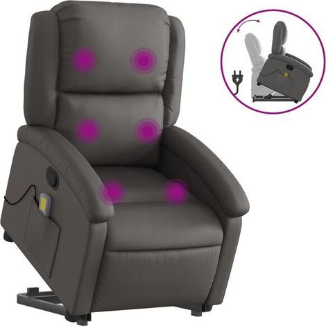 Fauteuil de massage inclinable en cuir véritable gris (1/5)