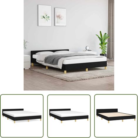 The Living Store Cadre de lit sans matelas noir 140x200 cm tissu - Cadre De Lit - Lit Double - Literie - Meuble Chambre - Design Moderne (1/5)