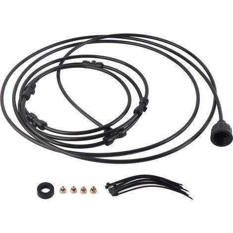 Système de brumisation d'extérieur avec ventilateur, kit de brumisation estivale, buse en laiton noir et anneau de pulvérisation de 61 cm (24 pouces). (1/4)