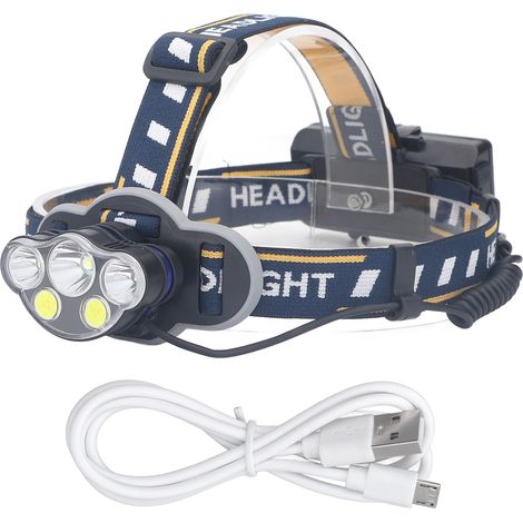 Lampe frontale rechargeable étanche – 5 LED 560lm COB – 90° réglable – pêche nuit / cyclisme / camping – adulte