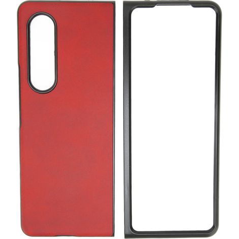 Étui de téléphone en cuir de vachette bicolore pour Samsung Galaxy Z Fold 3 (rouge) (1/5)