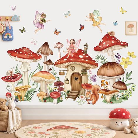 Stickers Muraux Champignons Fée Autocollants Muraux Fille Elfes (1/5)