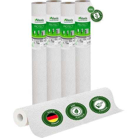 Veluxis® Papier peint intissé Protect - 25,00 m x 1,06 m (aspect plâtre à grain fin, lot de 4) extrêmement résistant aux rayures et aux chocs Fabriqué en Allemagne (1/5)