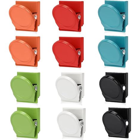 Clips magnétiques 12 pièces Aimant de Réfrigérateur Clips 6 Couleurs Aimant Frigo Aimants pour RéFrigéRateur pour Tableau magnétique, Bureau, Tableau de Cuisine, Tableau Noir