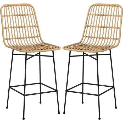 2pcs Tabouret de bar en rotin avec dossier 45x53.5x105cm (1/5)