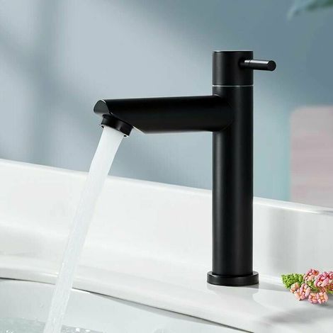 Bathroom Faucet Cold Water Only Matte Black Bathroom Sink Faucet Contemporary Style Stainless Steel Cold Water Faucet, Applicable Scope (Bathroom, Sink, Washbasin, Toilet) thsinde (1/4)