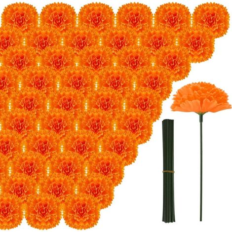 50Têtes de fleurs de souci artificielles, fleurs artificielles en soie, en vrac, convenant aux dIYcouronne (1/5)