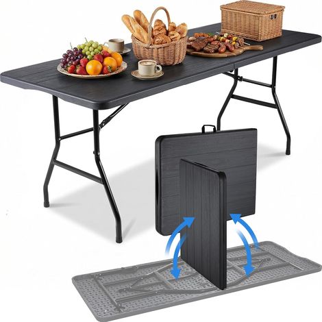 Klappbarer Buffettisch 180x75 cm, Gartentisch aus robustem HDPE-Kunststoff, Kapazität für 10 Personen, maximale Belastung 150 kg, für Camping, Terrasse und Balkon, Partys oder Strand - (Dunkelgraue Ho (1/5)