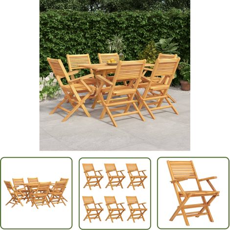 The Living Store 7-tlg. Garten-Essgruppe Massivholz Teak - Holztisch - Gartentisch - Essgruppe - Gartenmöbelset - Teakholzmöbel (1/5)