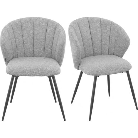 Lot de 2 chaises dossier coquillage en tissu chiné doux gris - SIMON