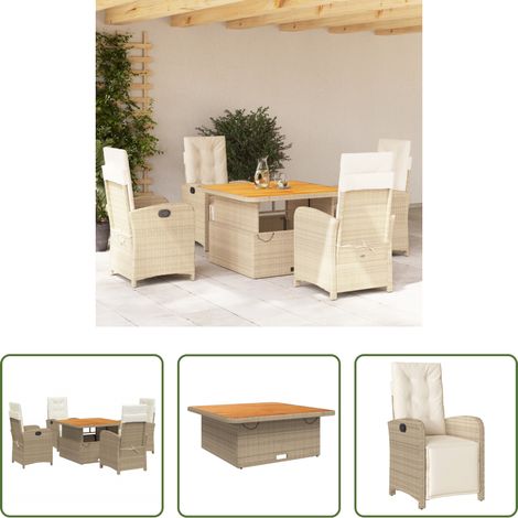 vidaXL Relaxsessel - 5-tlg. Garten-Essgruppe mit Kissen Beige Poly Rattan (1/5)