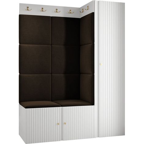 Meuble d'entrée Hartford 385, Blanc, 186x124x46cm, MDF, Stratifié, Tissu, À poser, Murale