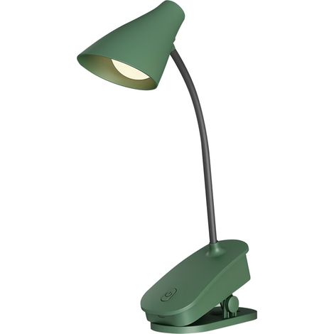 Lampe de lecture LED avec pince, rechargeable par USB, protection des yeux, col flexible, commande tactile, idéale pour le lit, le bureau et compatible avec les ordinateurs - Verte (1/5)