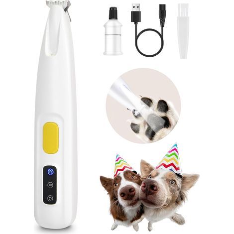 Tondeuse à poils pour chiens et chats avec lumière LED, lame de 18 mm de large, faible niveau sonore (35 dB), étanche et rechargeable. Idéale pour une coupe précise autour des pattes. (1/5)