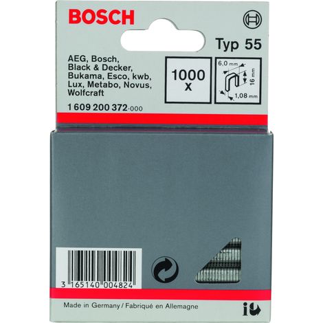 Bosch Professional 1 609 200 372 - Grapa de lomo estrecho tipo 55, 6 x 1,08 x 16 mm, pack de 1000