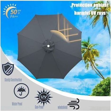 Ersatzdach für 3-m-Sonnenschirm – Kompatibel mit 8 Armen – Ideal für Terrasse oder Garten – Grau (ohne Ständer) (1/5)