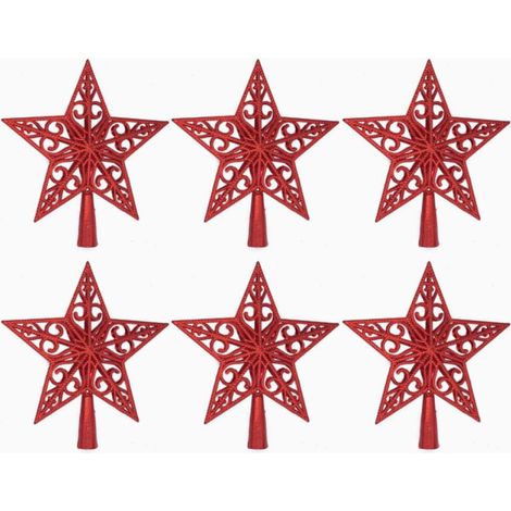 Estrella roja para árbol de Navidad, adorno para la punta del árbol de Navidad, decoración de estrella roja, adornos para árbol de Navidad (6 piezas) (1/4)