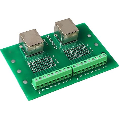 Carte de dérivation RJ45 Ethernet avec double port réseau et bornier à vis d'entrée, support inclus. (1/5)