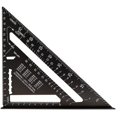 QORVA-Équerre de charpentier en aluminium, noire, triangulaire 45/90 degrés, outil de mesure de haute précision pour charpentiers, couvreurs et ingénieurs. (1/5)