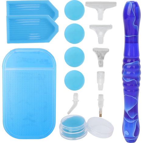 Kit accessoire pose strass - plateau outil peinture dotting pen, tapis antidérapant bleu foncé (1/5)