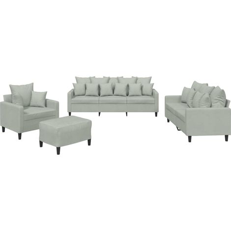 Ensemble de Canapé  Sofas 4 pcs avec coussins Gris clair Velours